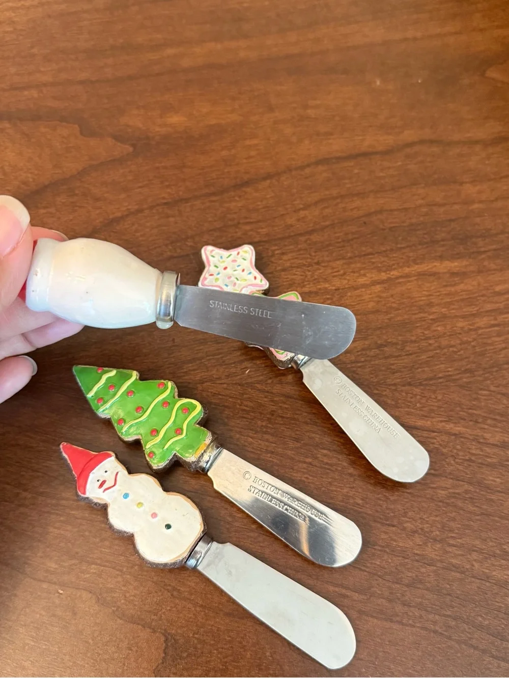 3 Boston Warehouse Stainless Steel Christmas Cheese Spreader and 1 Unmarked